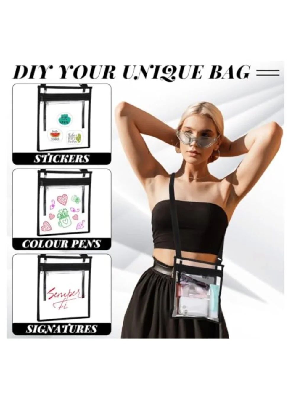 20 Clear PVC Stadium Crossbody Bags Waterproof Nylon Strap